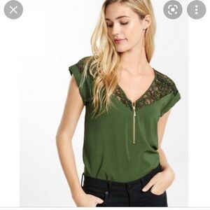 Express Green Asymmetrical Cap Sleeve Blouse